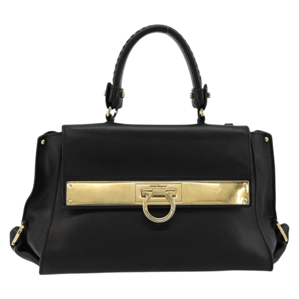 Salvatore Ferragamo Sofia Satchel Leather Black Leather Handbag ( )