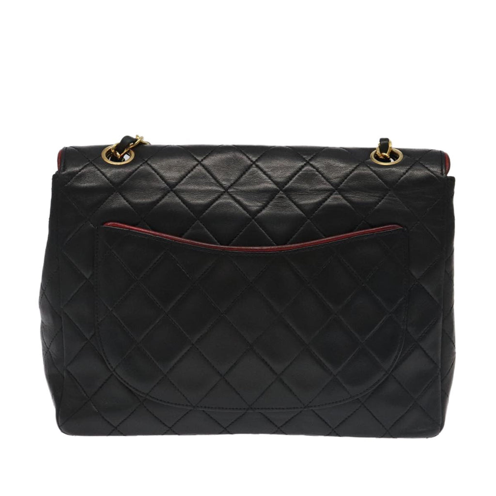 Chanel Flap Shoulder Bag Leather Black Leather Handbag ( )