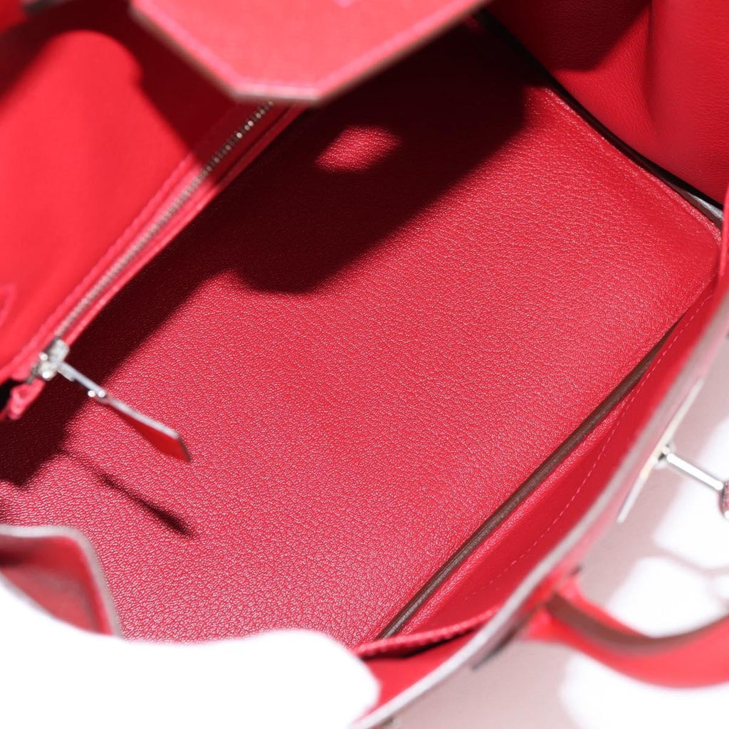 Hermes Birkin Handbag Red Epsom With Palladium Hardware Red Leather Handbag (Authentic  )