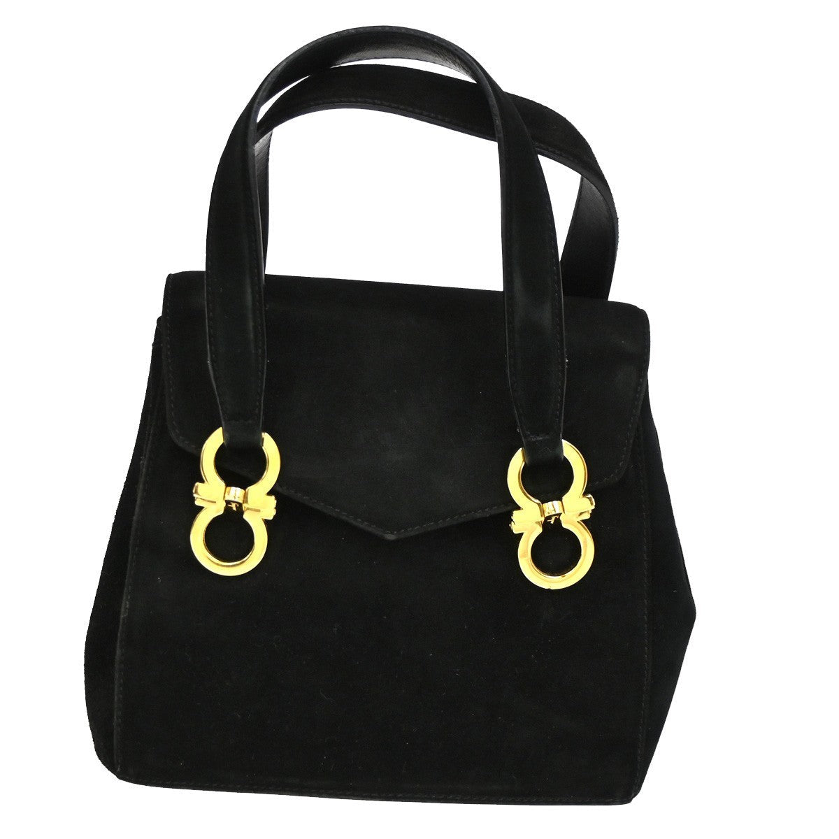 Salvatore Ferragamo Gancini Handbag Suede Black Suede Handbag (Authentic  )
