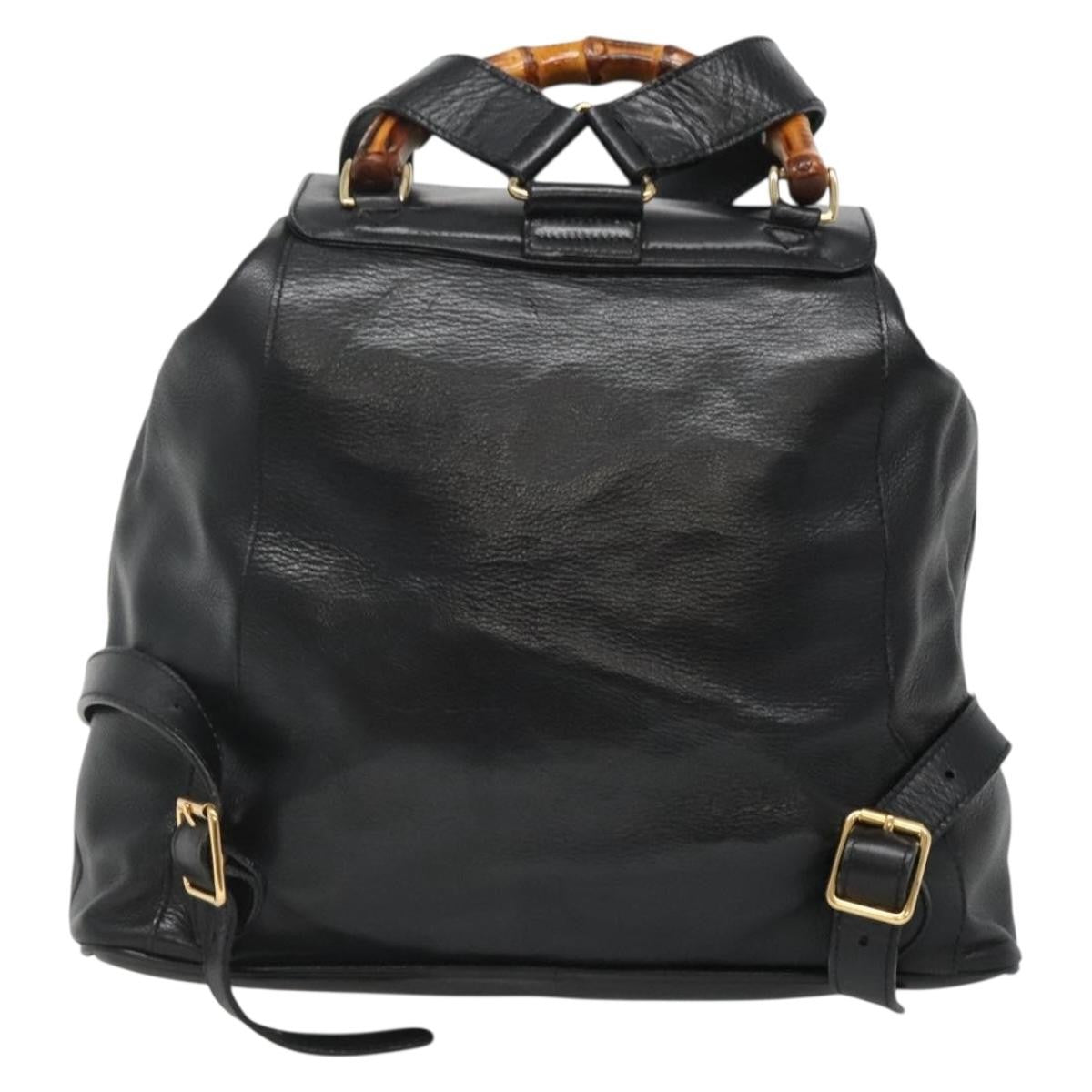 Gucci Vintage Bamboo Backpack Leather Black Leather Backpack Bag (Authentic  )