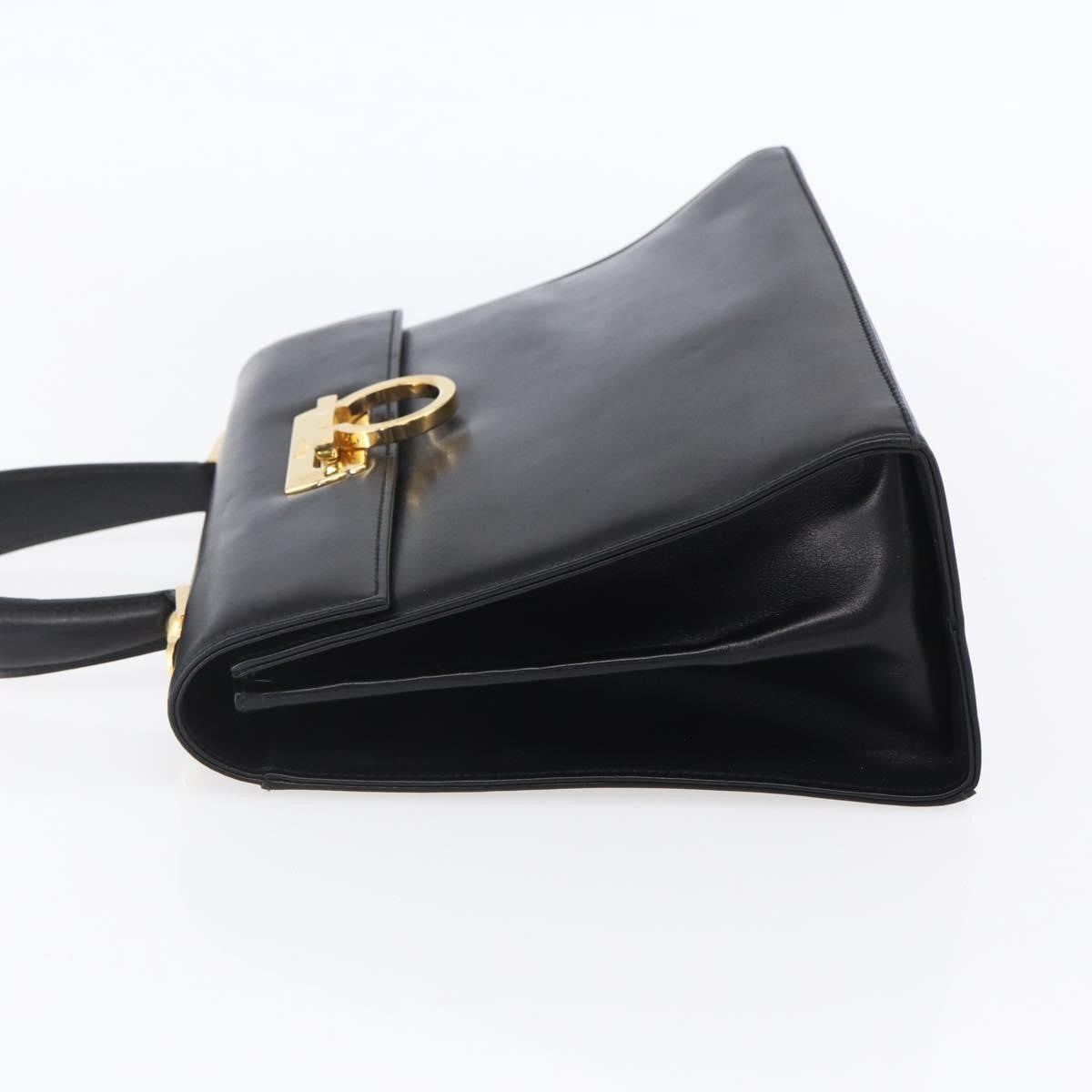 Salvatore Ferragamo Gancini Handbag Leather Black Leather Handbag (Authentic  )