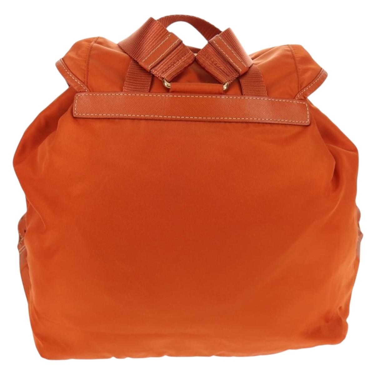 Prada Vela Double Front Pocket Backpack Tessuto With Saffiano Leather Orange Nylon Backpack Bag (Authentic  )