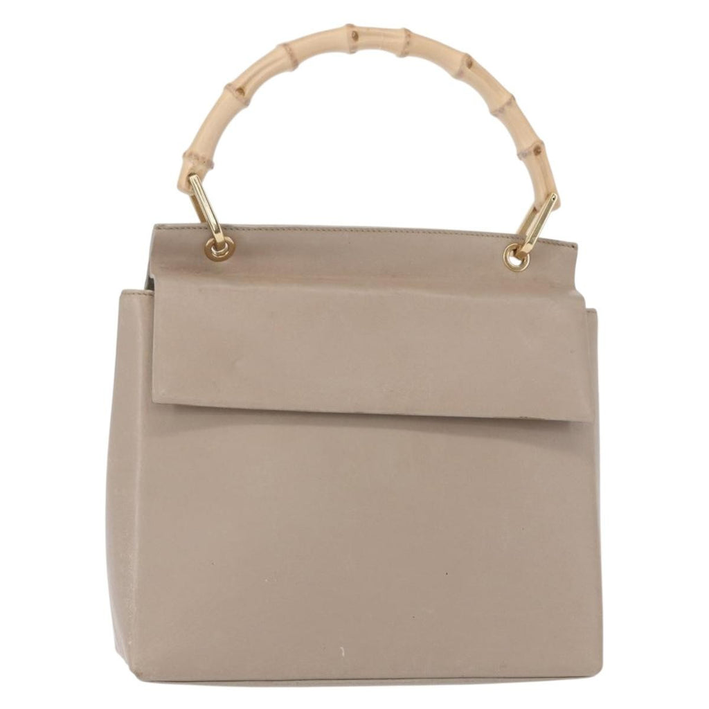 Gucci Vintage Bamboo Handle Bag Leather Beige Leather Handbag (Authentic  )