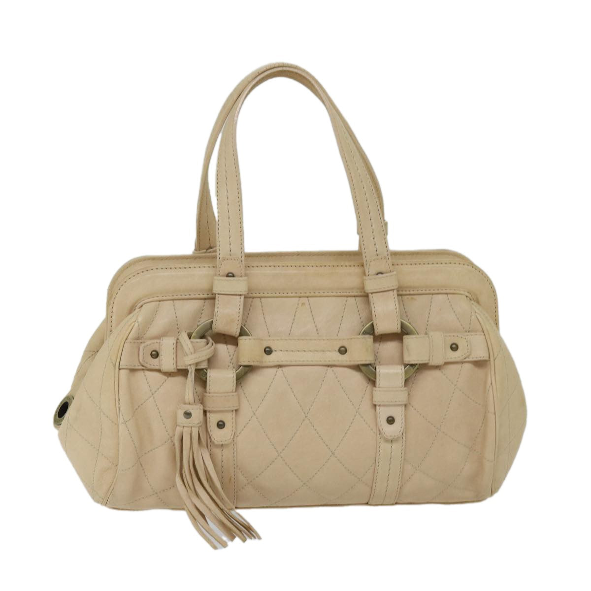 Bally Handbag Leather Beige Leather Handbag (Authentic  )