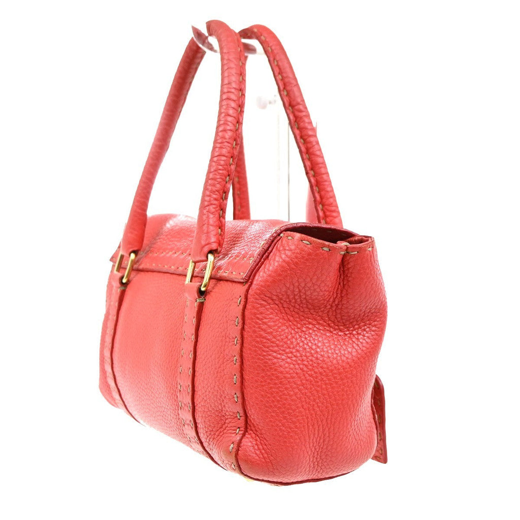 Fendi Selleria Linda Satchel Pebbled Leather Red Leather Handbag (Authentic  )