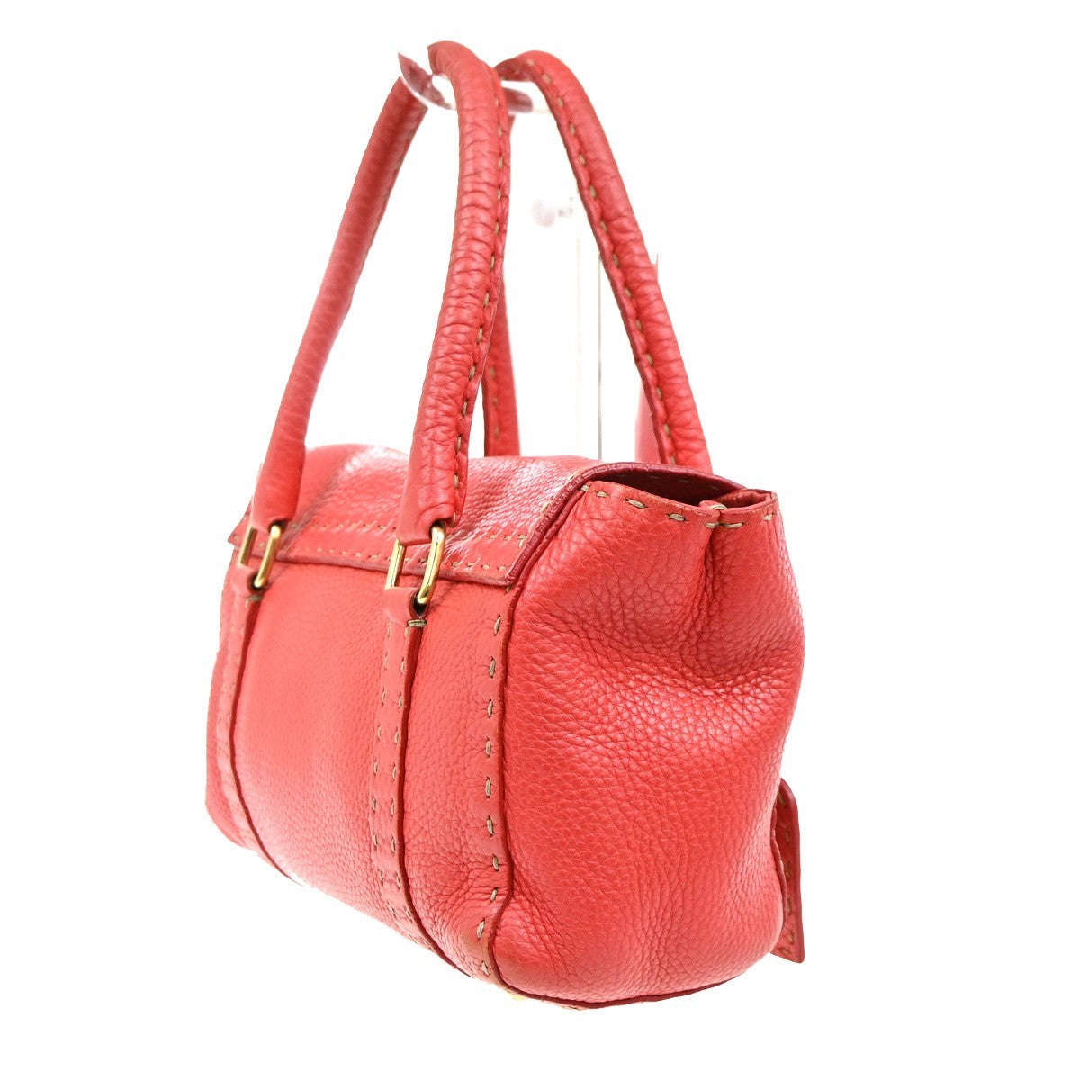 Fendi Selleria Linda Satchel Pebbled Leather Red Leather Handbag (Authentic  )