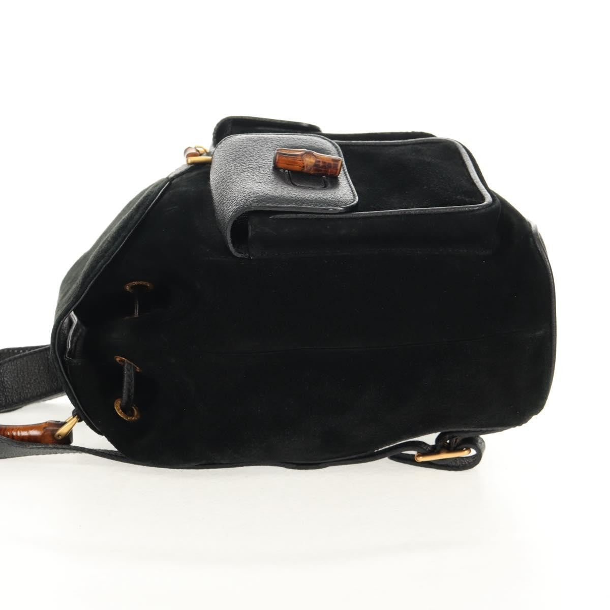 Gucci Vintage Bamboo Backpack Suede Black Suede Backpack Bag (Authentic  )