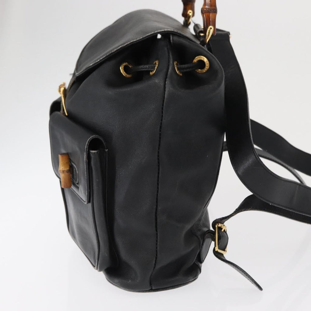 Gucci Vintage Bamboo Backpack Leather Black Leather Backpack Bag (Authentic  )