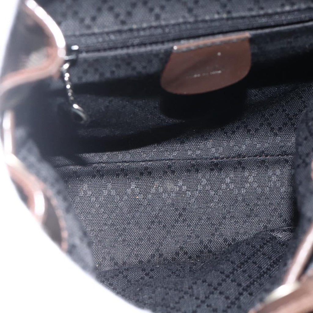 Gucci Vintage Bamboo Backpack Nylon And Patent Leather Brown Nylon Backpack Bag ( )
