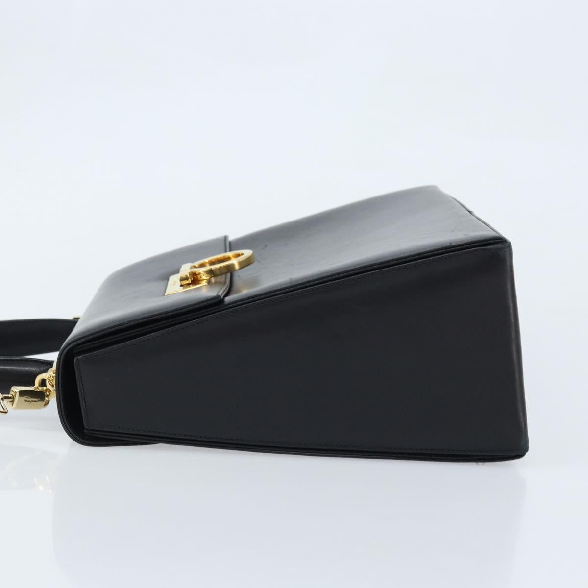 Salvatore Ferragamo Gancini Convertible Top Handle Bag Leather Black Leather Handbag (Authentic  )