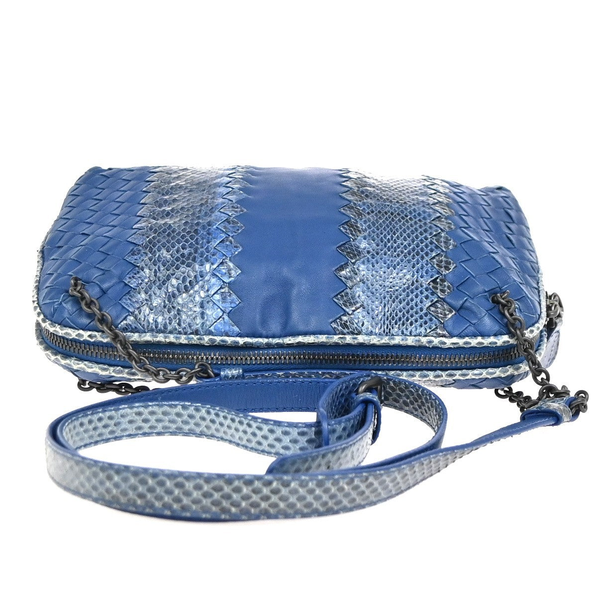 Bottega Veneta Intrecciato Shoulder Bag Leather Blue Leather Handbag ( )