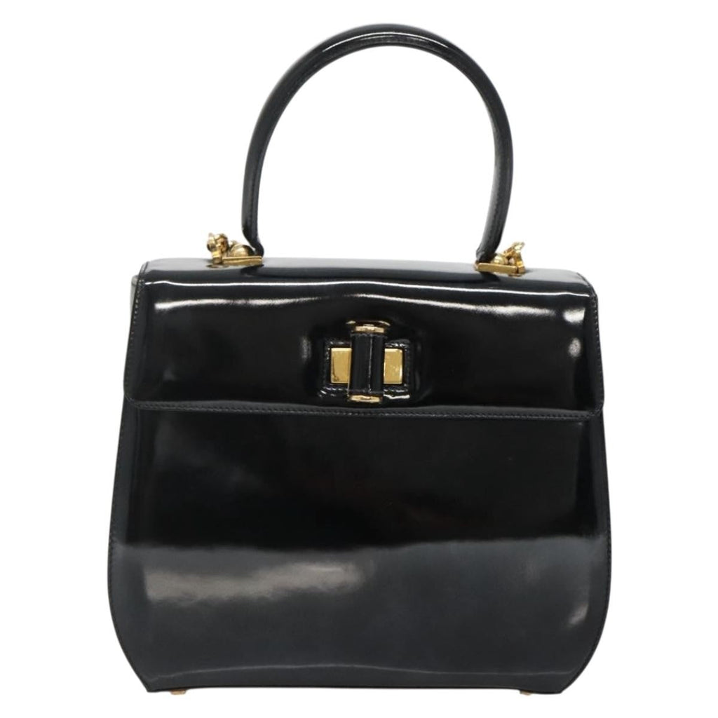 Salvatore Ferragamo Gancini Handbag Patent Leather Black Patent_Leather Handbag (Authentic  )