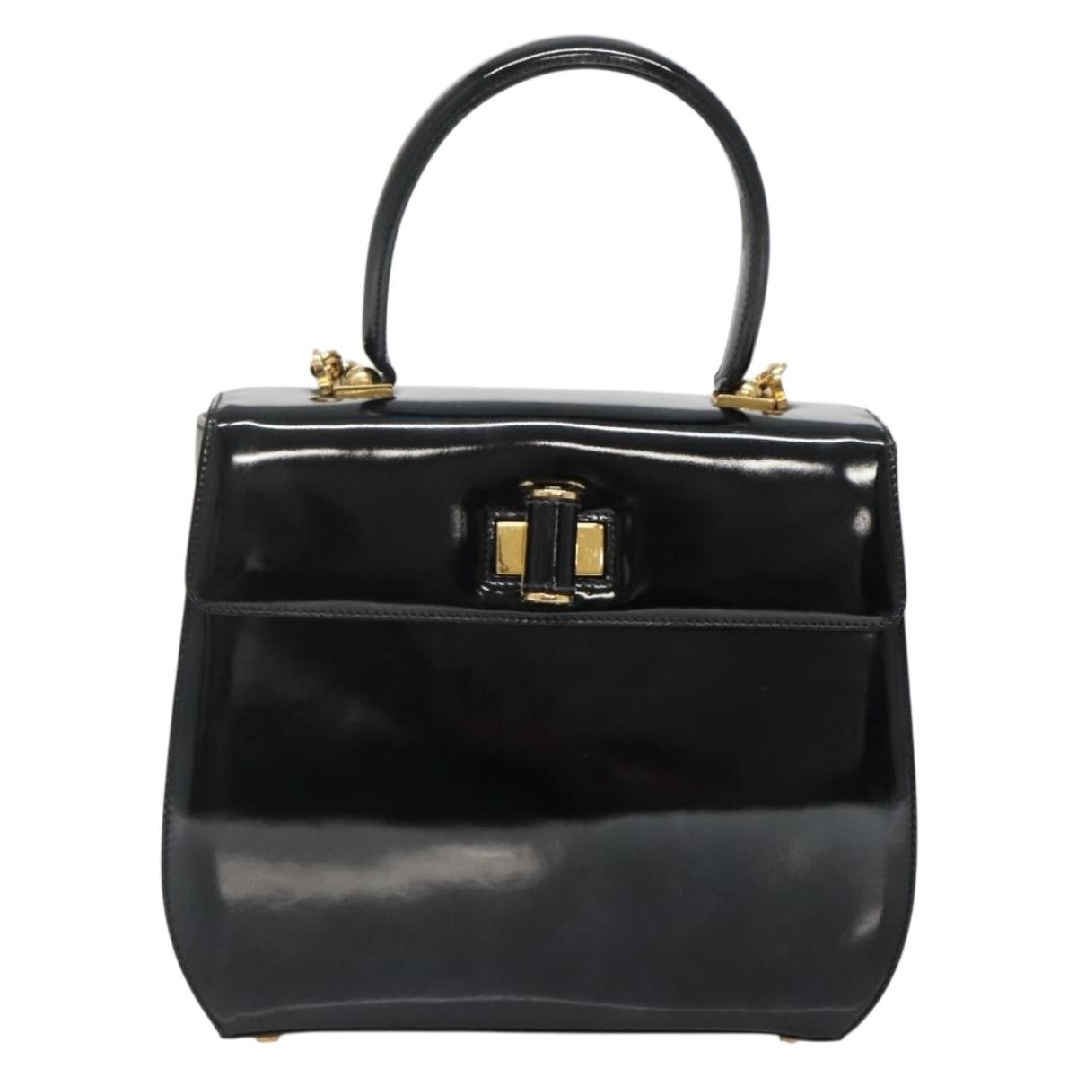 Salvatore Ferragamo Gancini Handbag Patent Leather Black Patent_Leather Handbag (Authentic  )