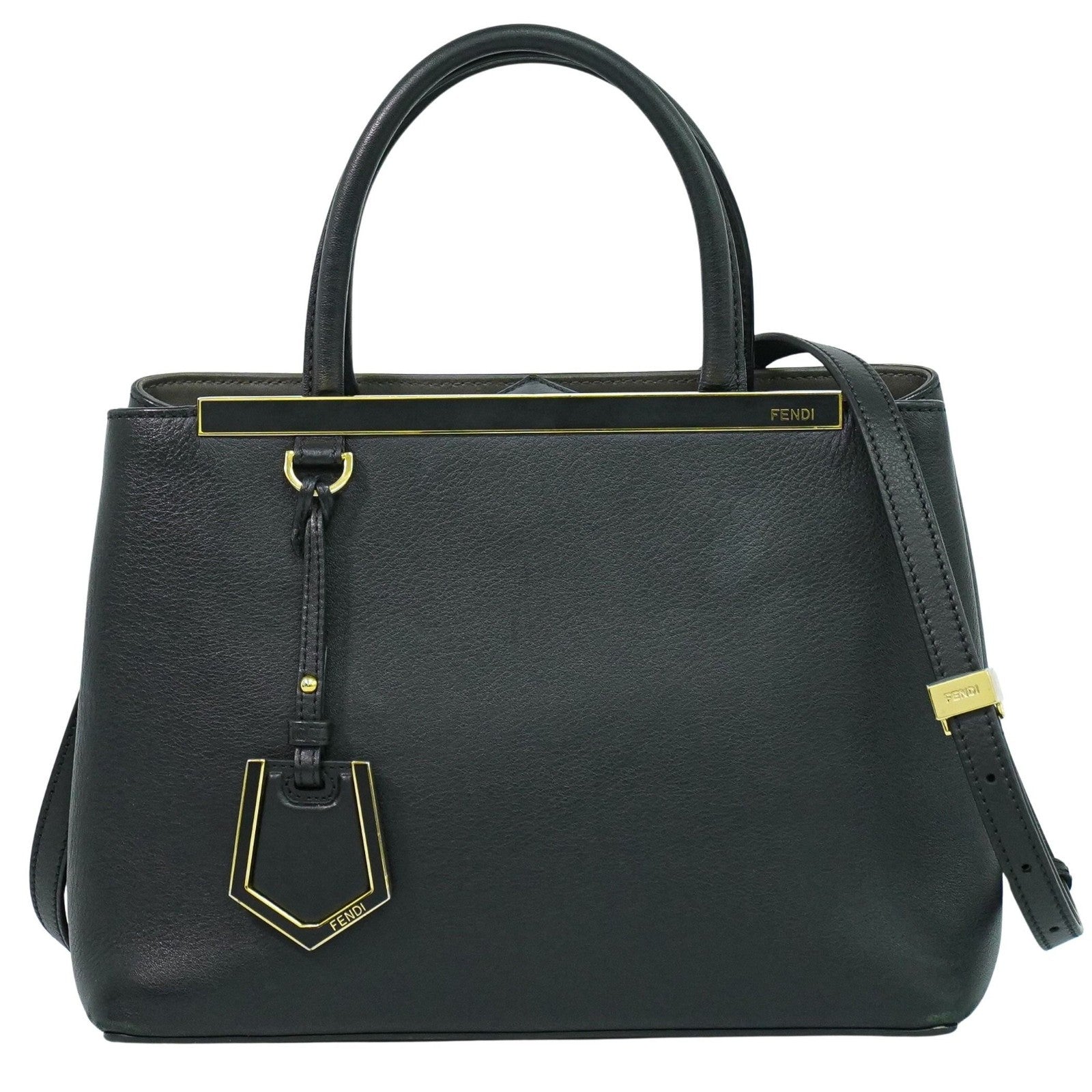 Fendi 2Jours Bag Leather Black Leather Handbag (Authentic  )