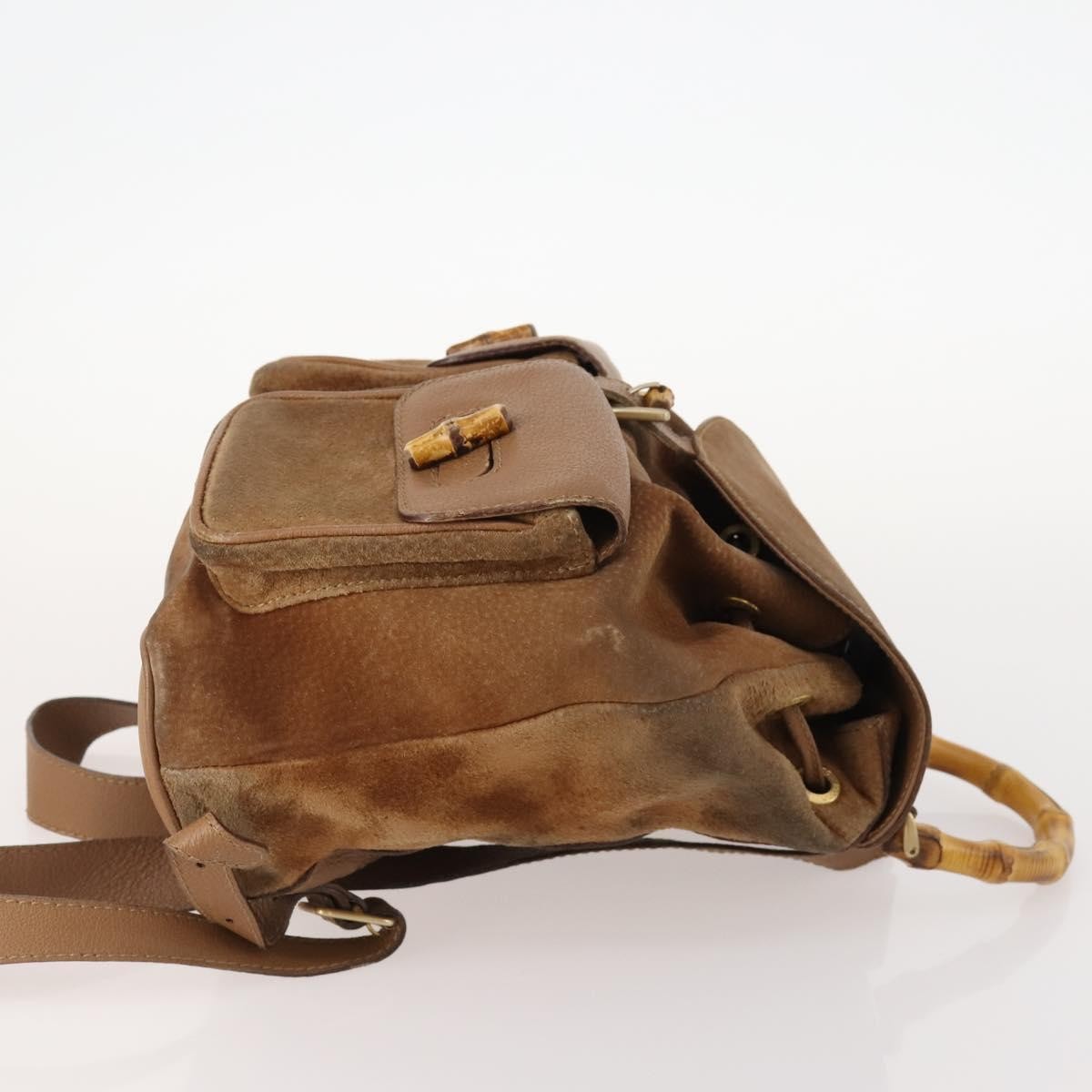 Gucci Vintage Bamboo Backpack Suede And Leather Brown Suede Backpack Bag (Authentic  )