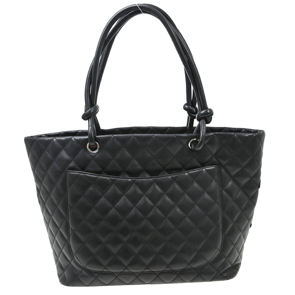 Chanel Cambon Tote Quilted Leather Black Calfskin Handbag ( )