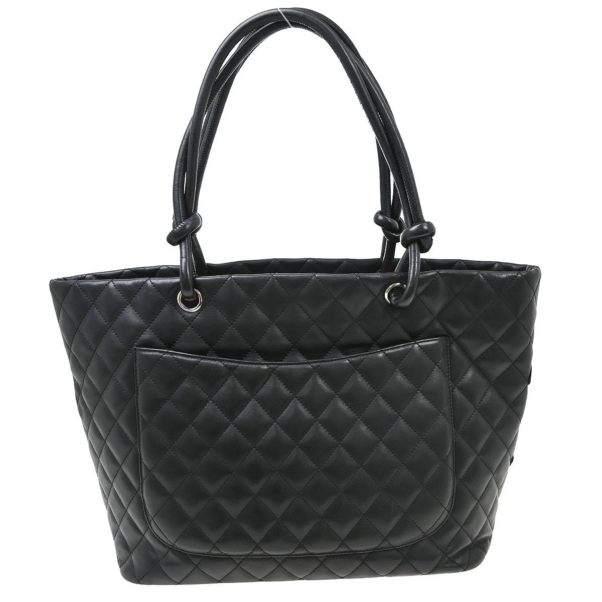 Chanel Cambon Tote Quilted Leather Black Calfskin Handbag ( )