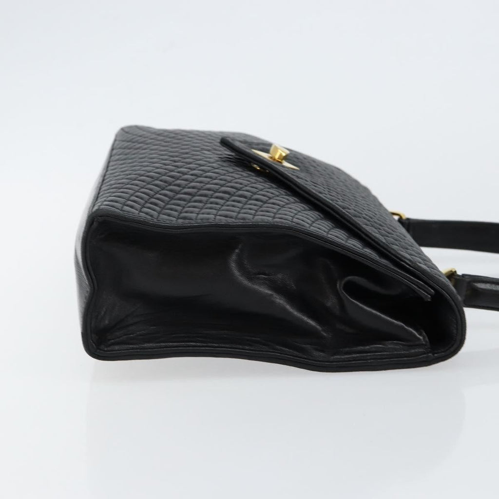 Bally Vintage Flap Handbag Quilted Leather Black Leather Handbag (Authentic  )