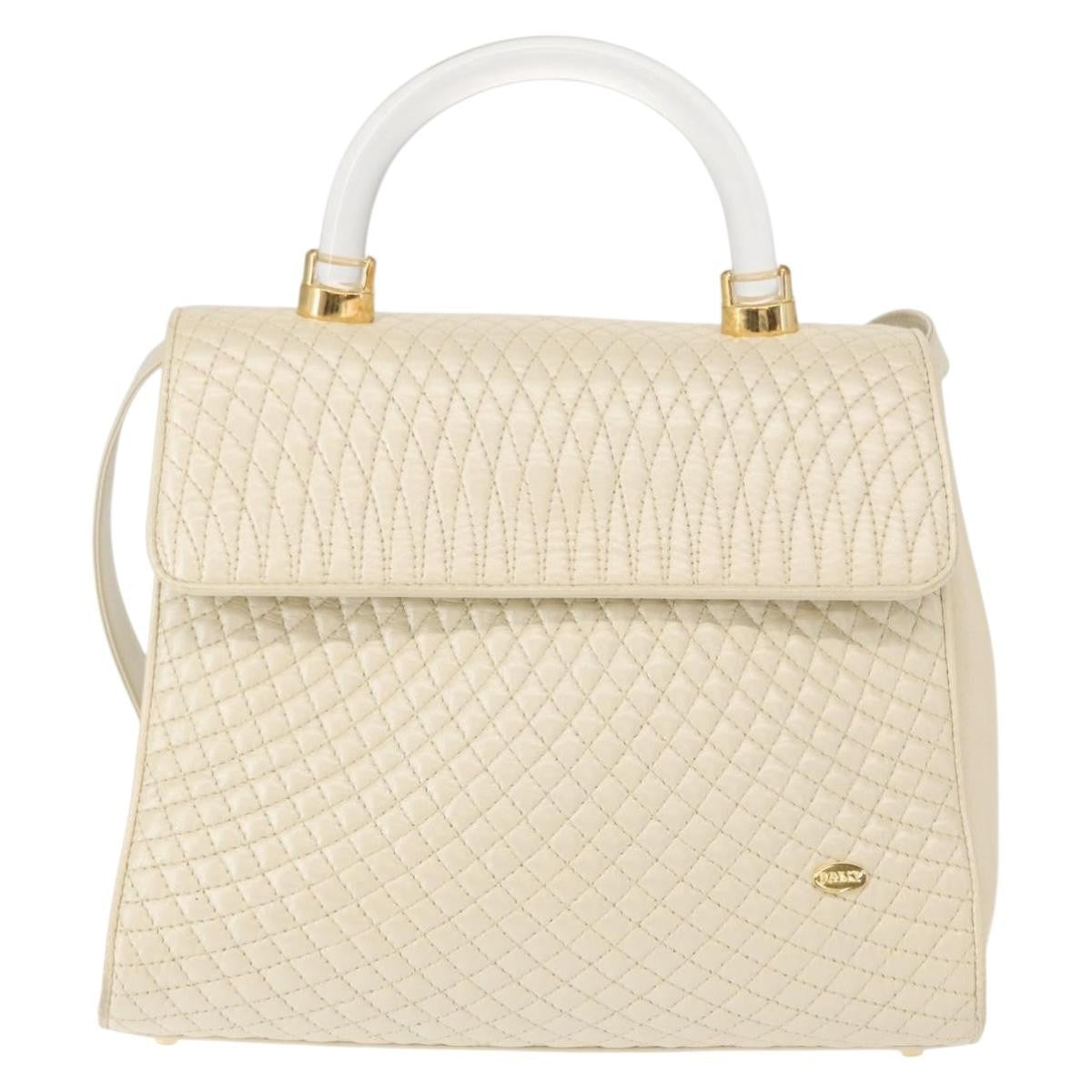 Bally Vintage Handbag Quilted Leather Beige Leather Handbag (Authentic  )