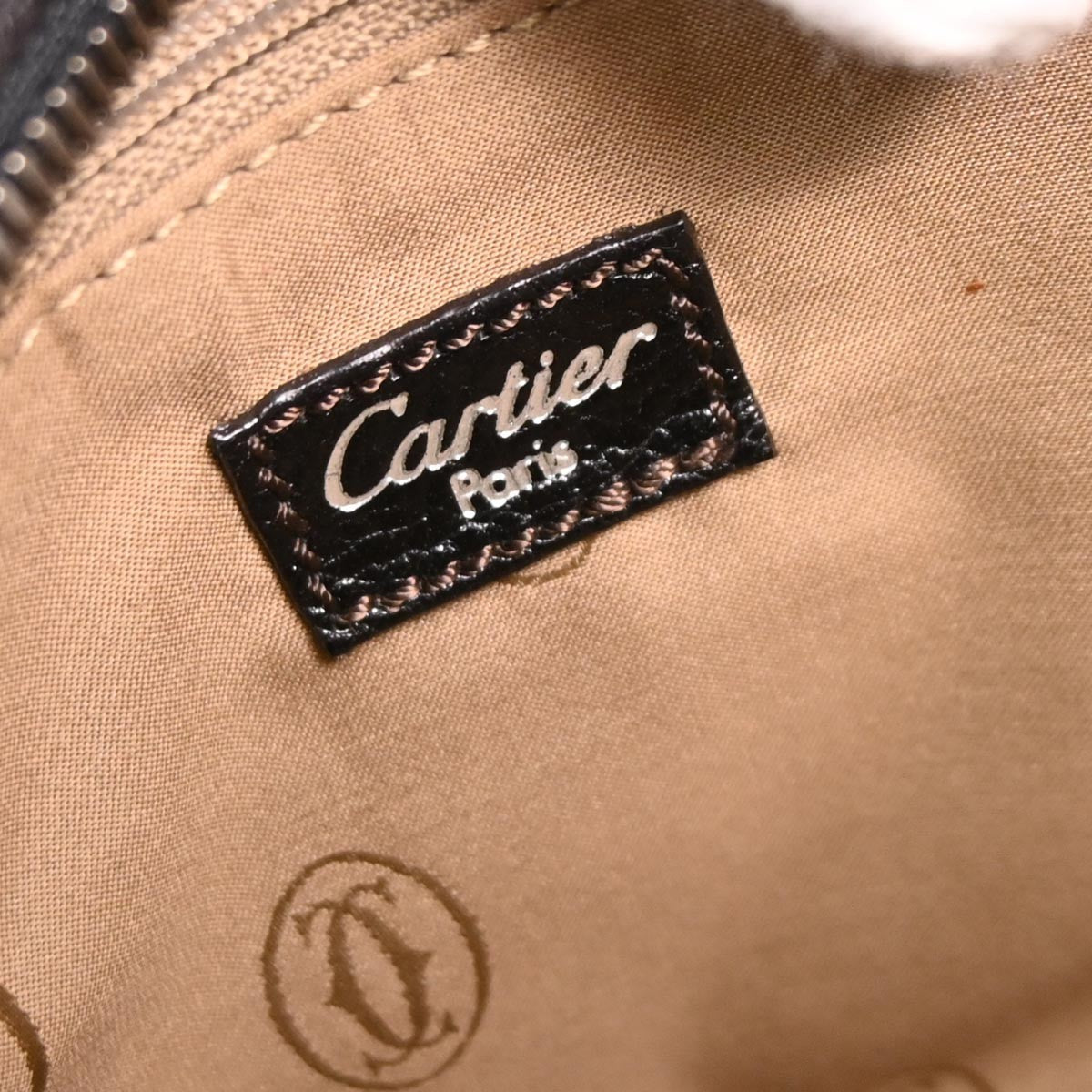 Cartier Marcello Handbag Leather Black Leather Handbag (Authentic  )