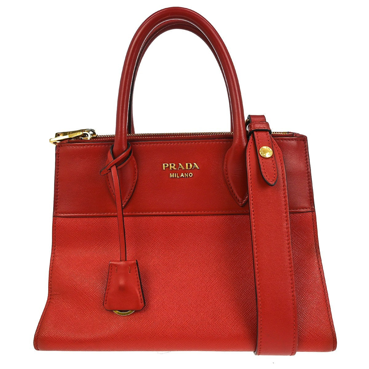 Prada Paradigme Tote Saffiano With City Calf Red Leather Handbag ( )