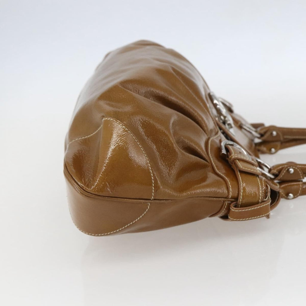 Salvatore Ferragamo Gancini Handbag Patent Leather Brown Patent_Leather Handbag (Authentic  )