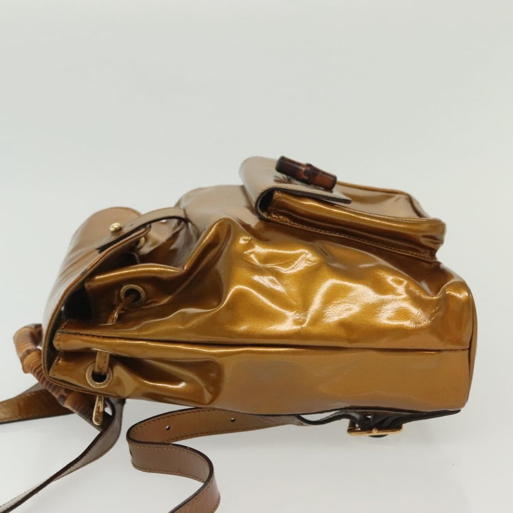 Gucci Vintage Bamboo Backpack Patent Gold Patent_Leather Bag (Authentic  )