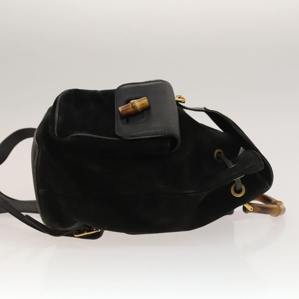 Gucci Vintage Bamboo Backpack Suede And Leather Black Suede Backpack Bag (Authentic  )