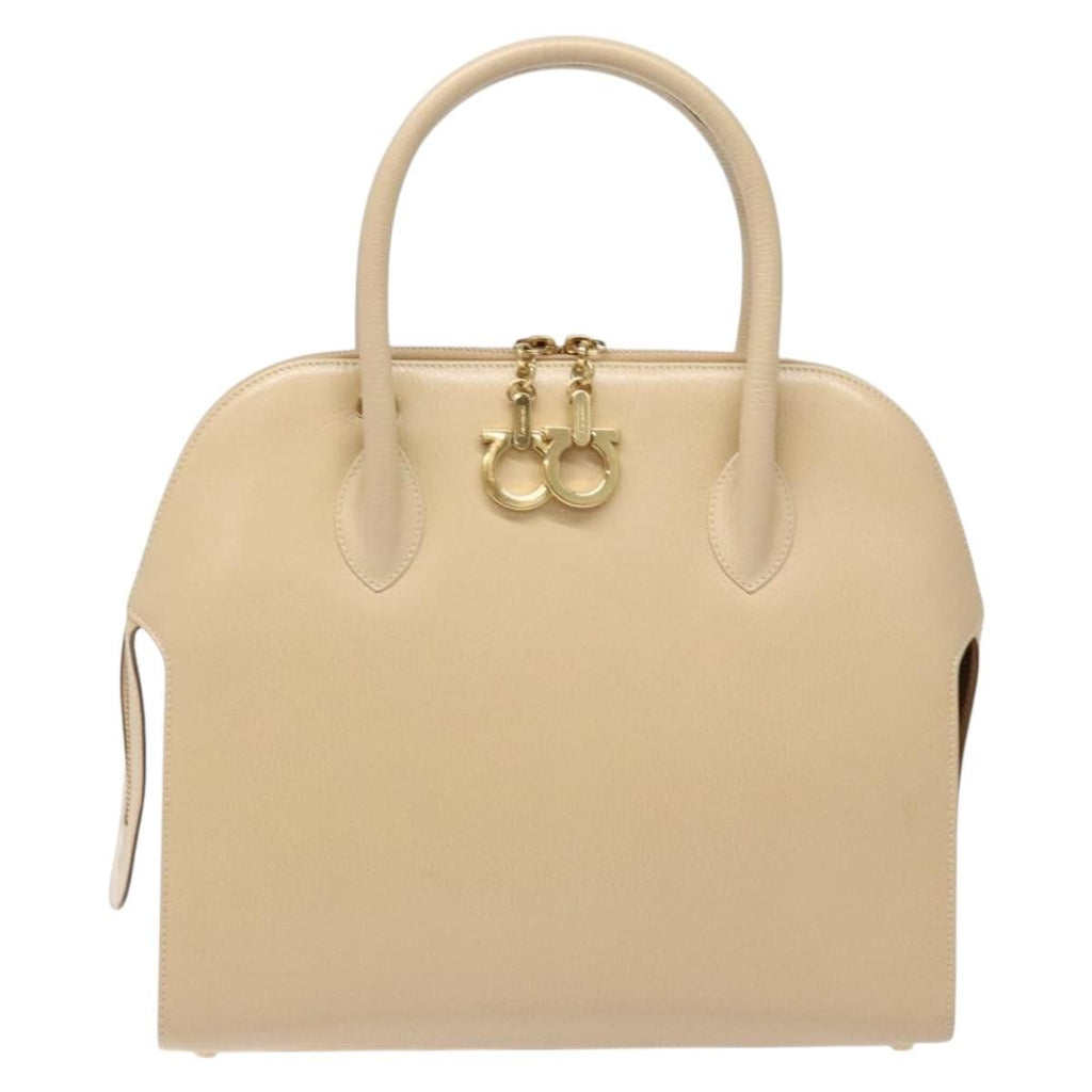 Salvatore Ferragamo Convertible Dome Gancini Leather Beige Leather Handbag (Authentic  )
