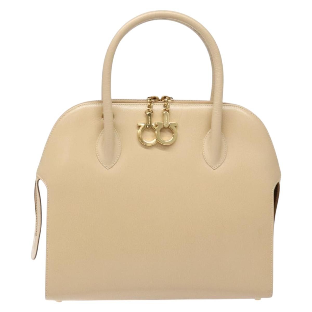 Salvatore Ferragamo Convertible Dome Gancini Leather Beige Leather Handbag (Authentic  )