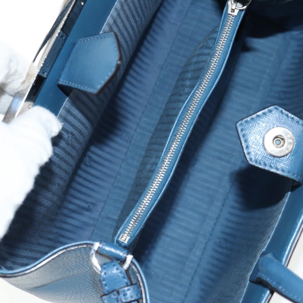 Fendi 2Jours Bag Leather Blue Leather Bag (Authentic  )