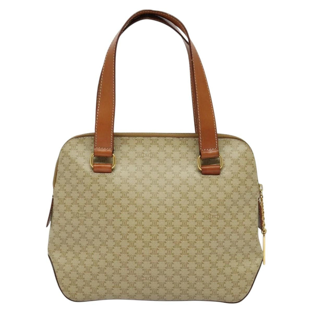 Celine Vintage Macadam Handbag Canvas Beige Canvas Handbag (Authentic  )