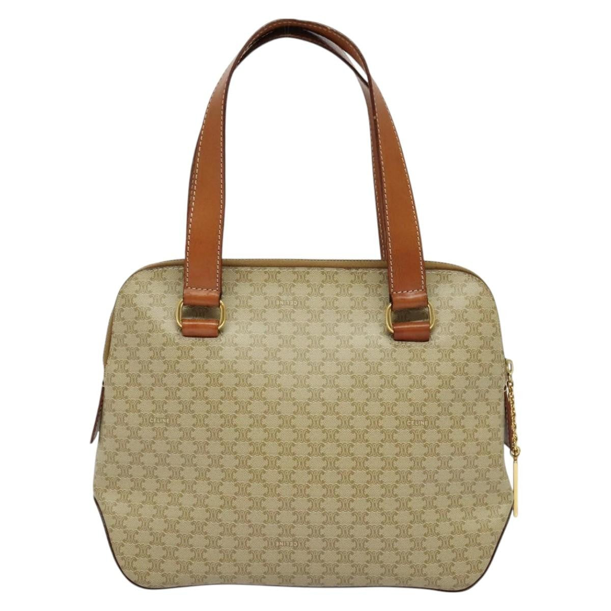 Celine Vintage Macadam Handbag Canvas Beige Canvas Handbag (Authentic  )