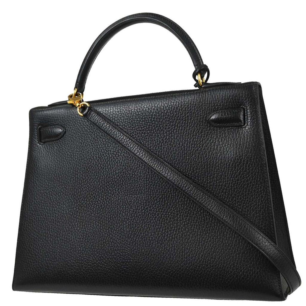 Hermes Kelly Handbag Black Ardennes With Gold Hardware Black Leather Handbag ( )