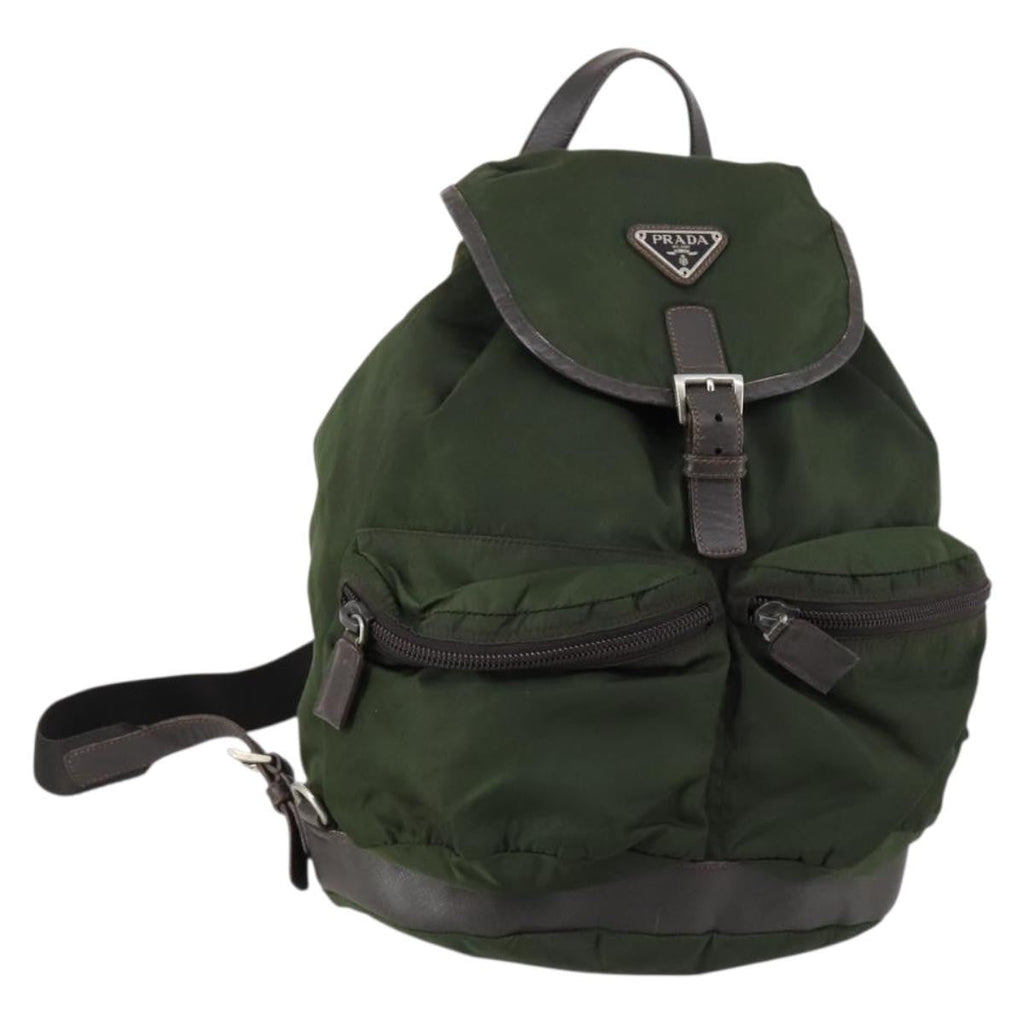 Prada Double Front Pocket Backpack Tessuto Khaki Nylon Backpack Bag (Authentic  )