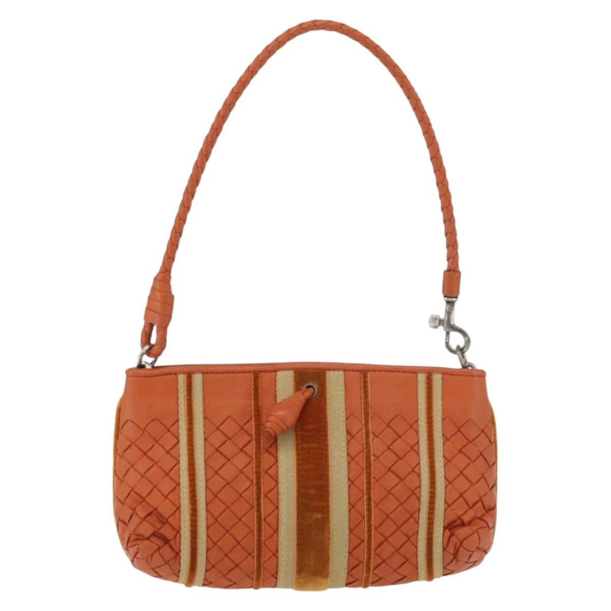 Bottega Veneta Intrecciato Clutch Bag Leather Orange Leather Handbag ( )