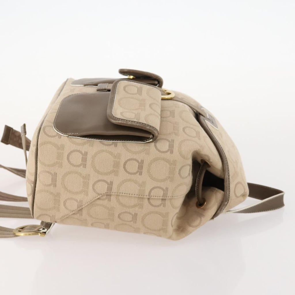 Salvatore Ferragamo Gancini Backpack Canvas Beige Canvas Backpack Bag (Authentic  )