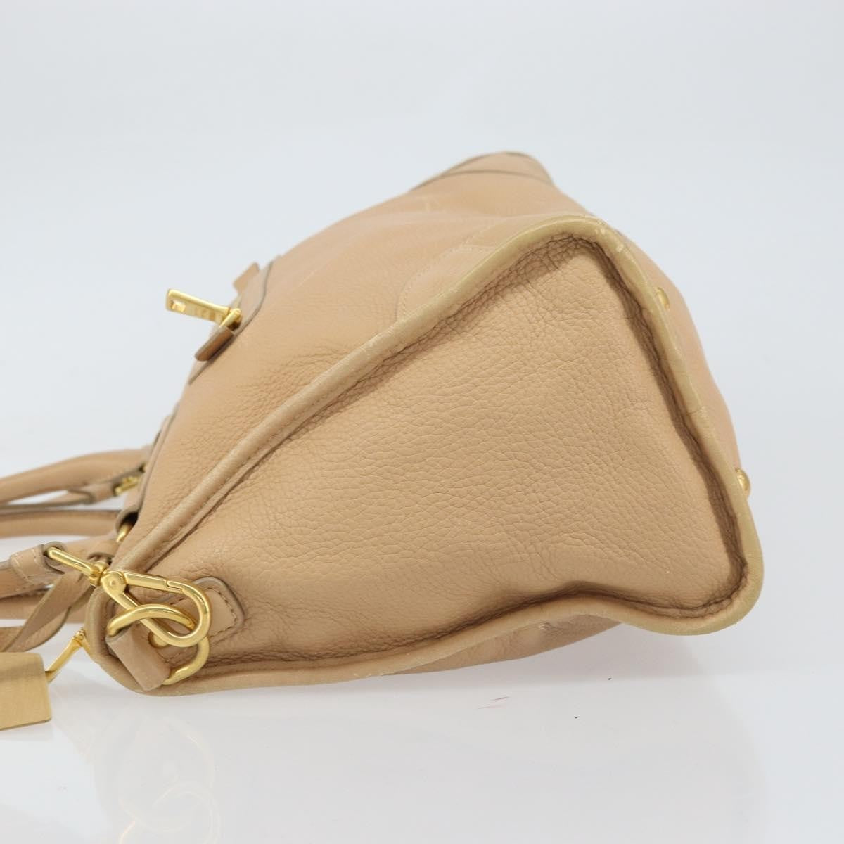 Prada Front Zip Convertible Satchel Cervo Leather Beige Leather Handbag (Authentic  )