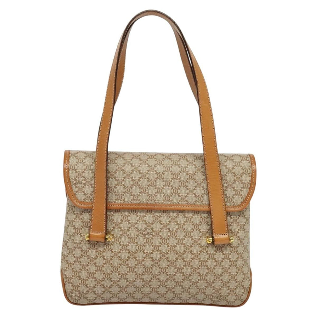 Celine Vintage Macadam Handbag Canvas And Leather Beige Canvas Handbag (Authentic  )