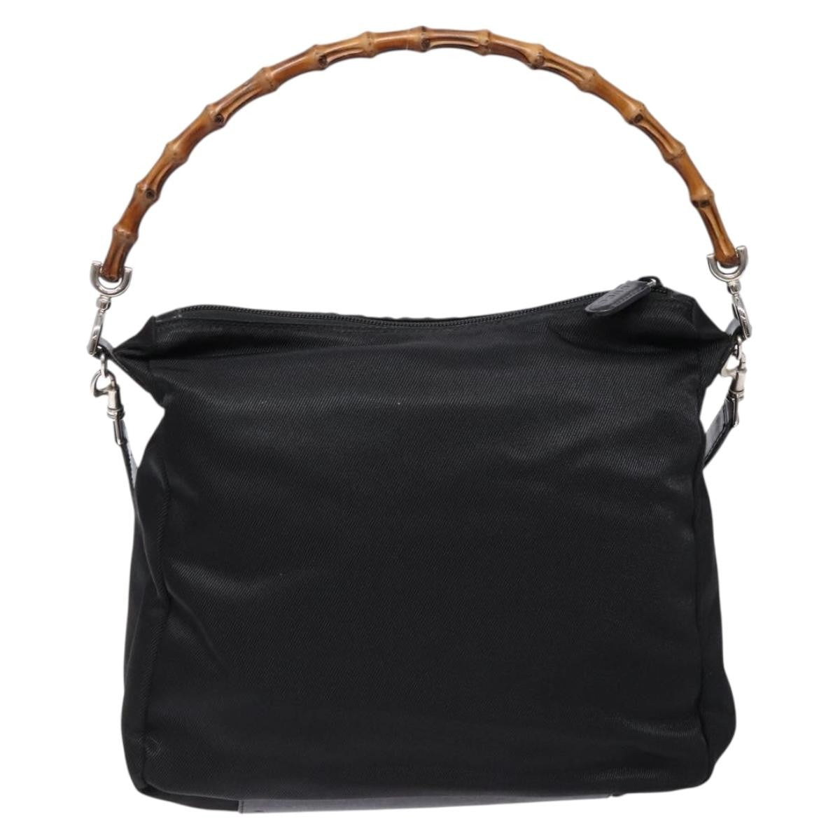Gucci Vintage Bamboo Handle Bag Nylon Black Nylon Handbag ( )