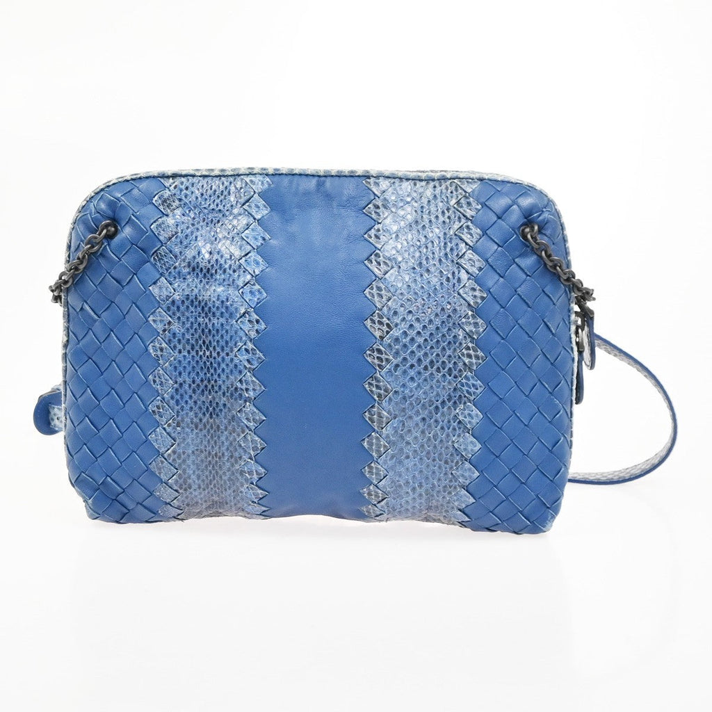 Bottega Veneta Intrecciato Shoulder Bag Leather Blue Leather Handbag ( )