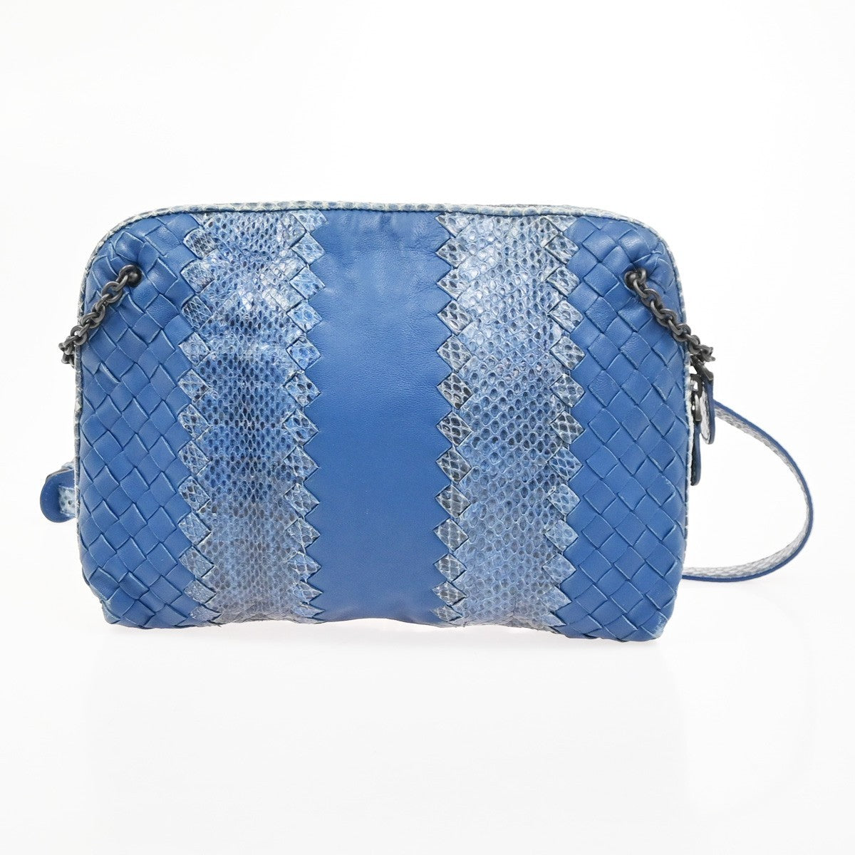 Bottega Veneta Intrecciato Shoulder Bag Leather Blue Leather Handbag ( )
