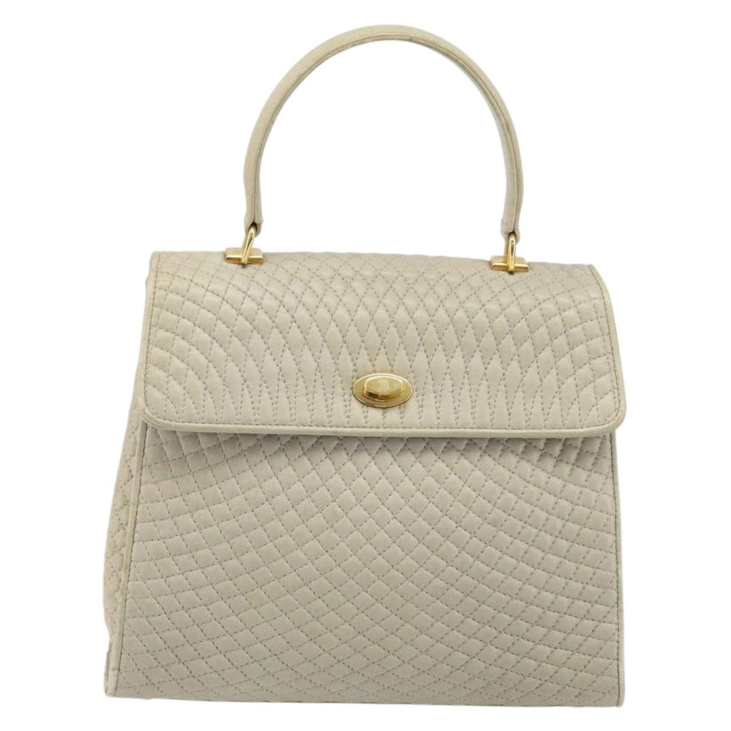 Bally Vintage Handbag Leather Beige Leather Handbag (Authentic  )