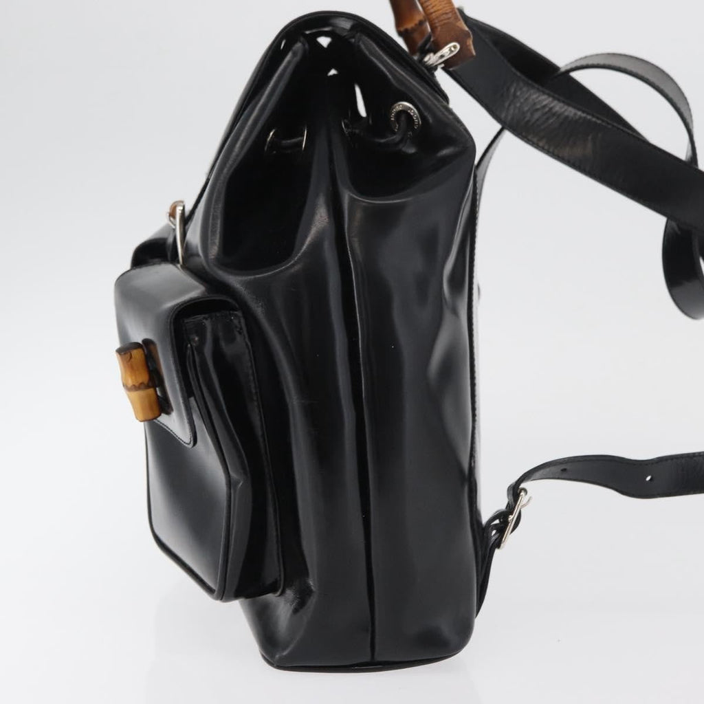 Gucci Vintage Bamboo Backpack Patent Leather Black Patent_Leather Backpack Bag (Authentic  )