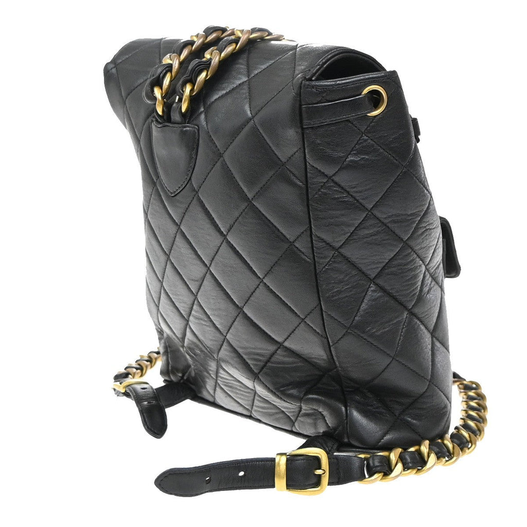 Chanel Duma Drawstring Backpack Quilted Leather Black Leather Backpack Bag (   )