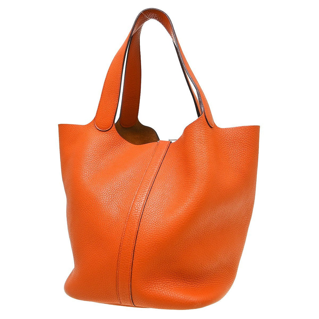 Hermes Picotin Bag Clemence Orange Leather Handbag ( )