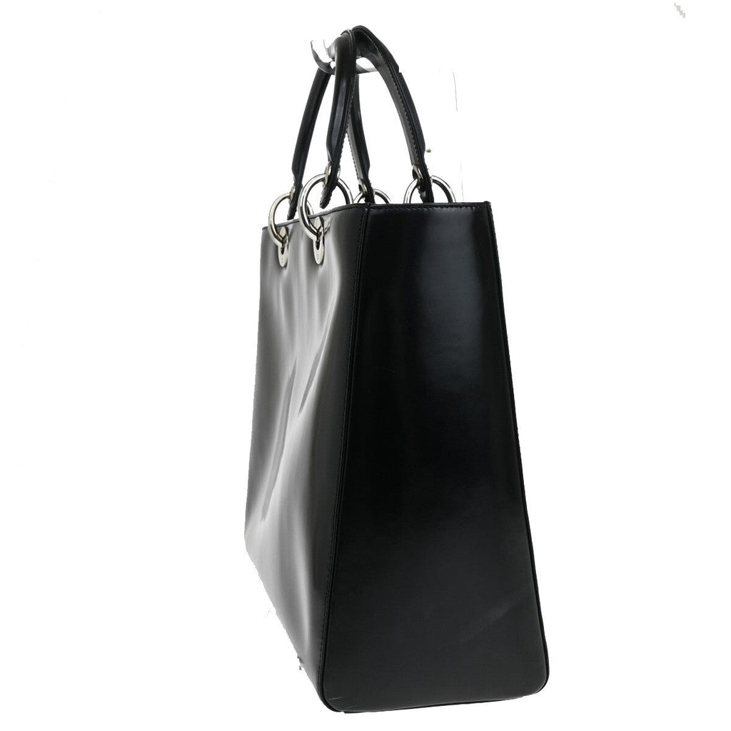 Christian Dior Vintage Lady Dior Patent Patent Leather Black Patent_Leather Tote Bag Bag (Authentic  )