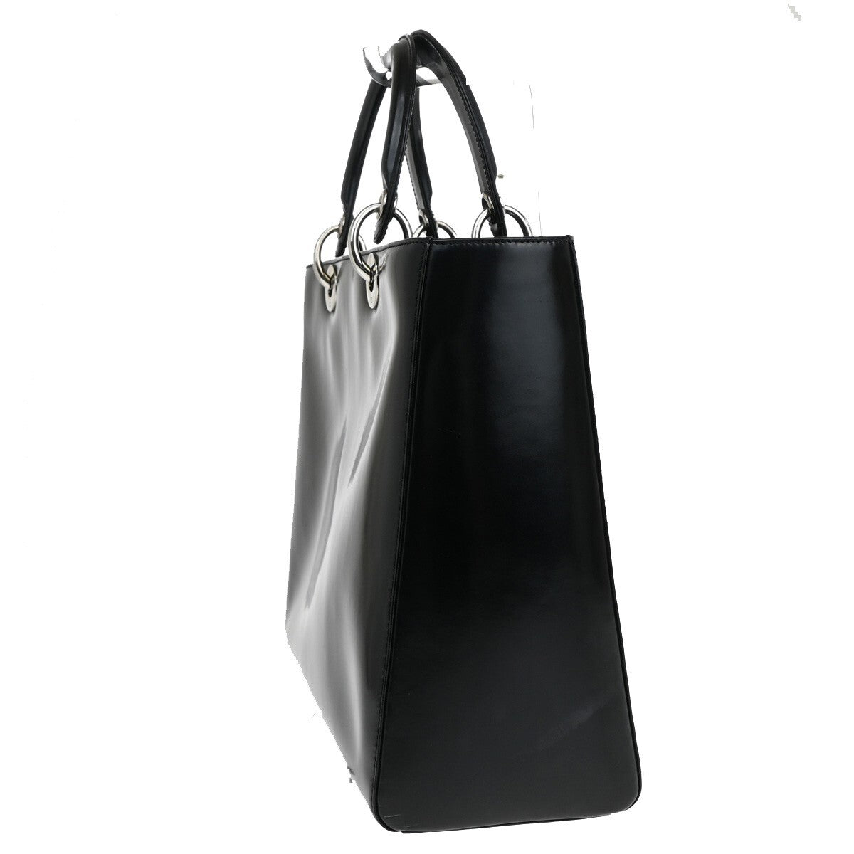 Christian Dior Vintage Lady Dior Patent Patent Leather Black Patent_Leather Tote Bag Bag (Authentic  )