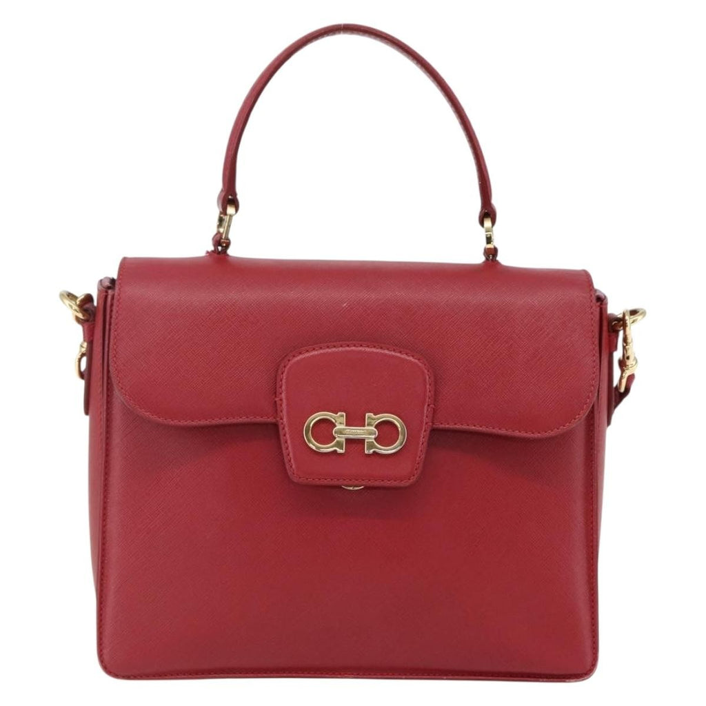 Salvatore Ferragamo Gancini Handbag Leather Red Leather Handbag (Authentic  )